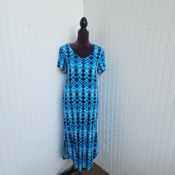 Colleen Lopez Maxi Dress Womens Navy Blue Stretchy Short Sleeve V-Neck Long XSP - Picture 1 of 16